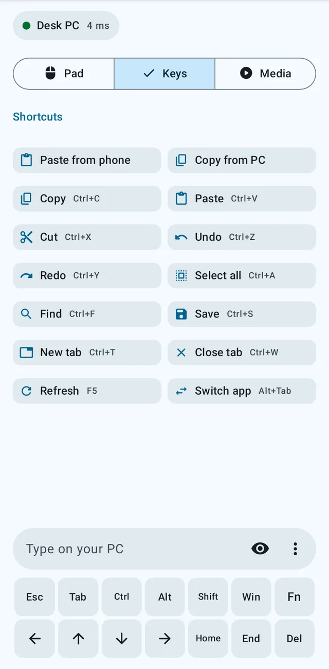 The Keys tab for a Windows PC.
